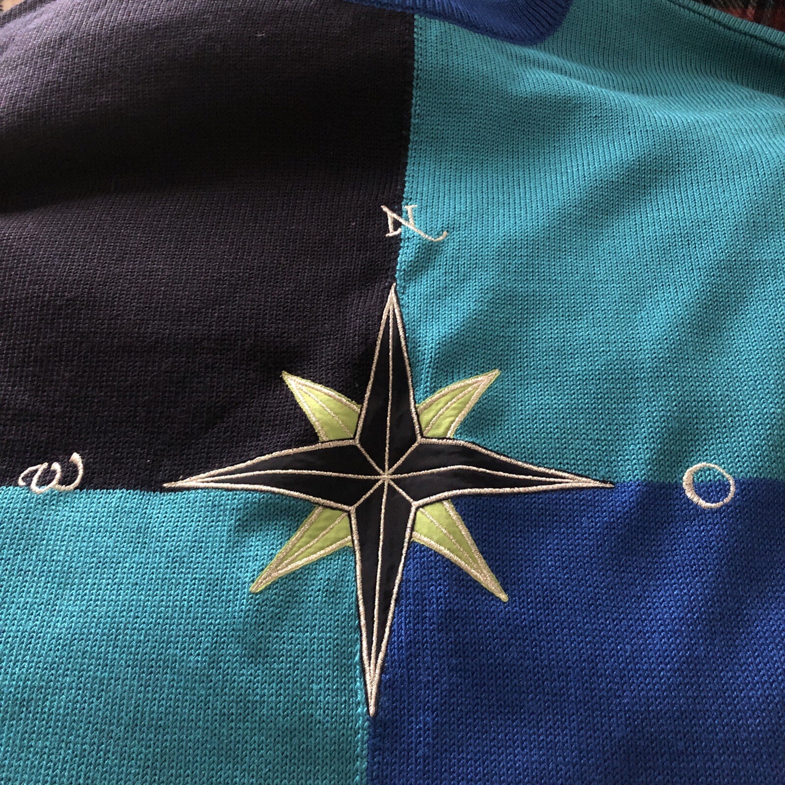 VINTAGE YARELL GREEN/BLUE/BLACK KNITTED JUMPER – SIZE 14 NEW WITHOUT TAGS