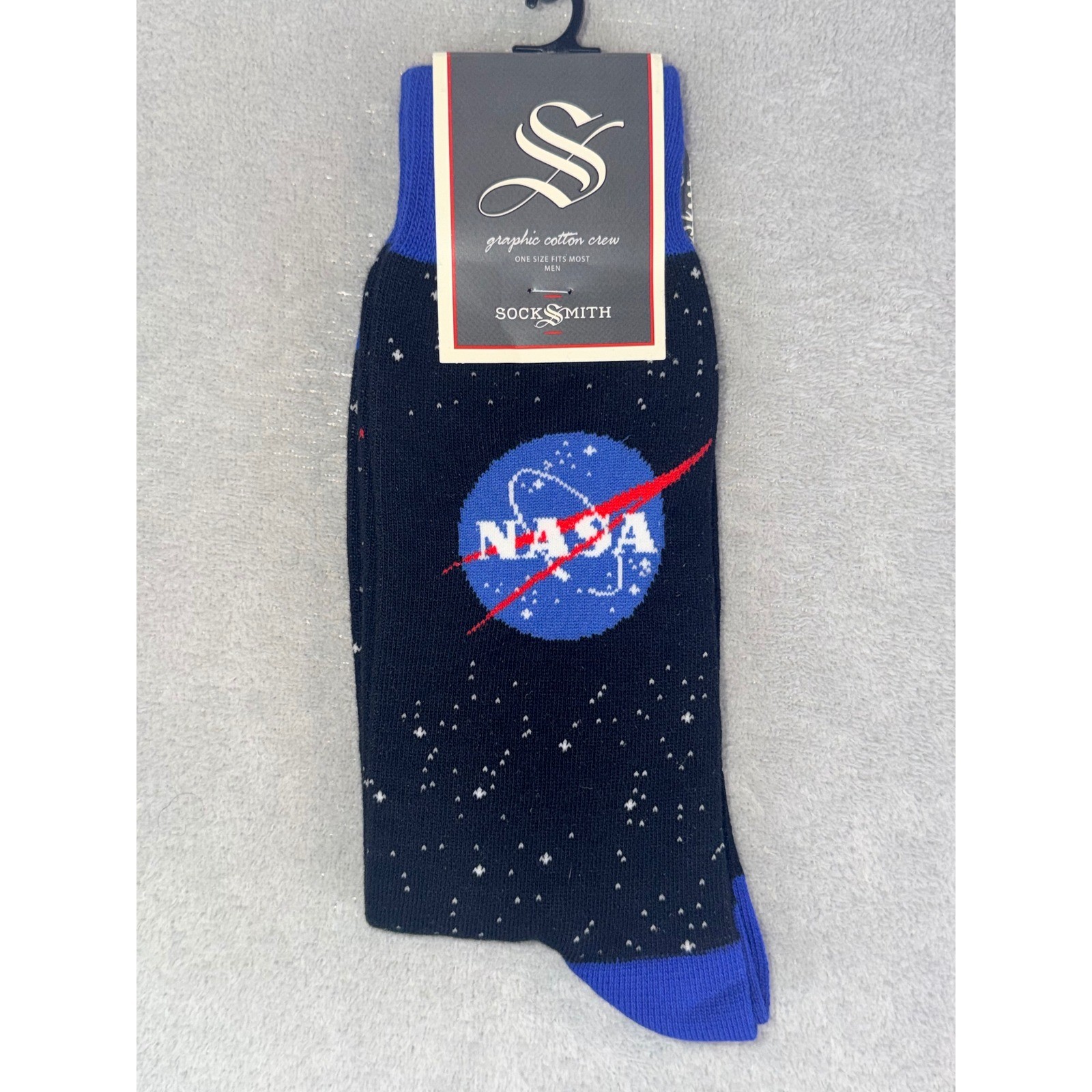 Socksmith Mens 10-13 NASA Logo Graphic Cotton Crew Socks Black Blue Space