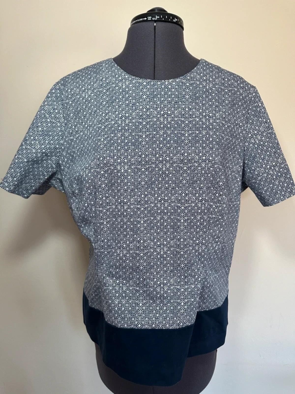 Kew 159 Cotton Short Sleeve Top UK16 Blue Navy Print Summer Top Breathable Cool