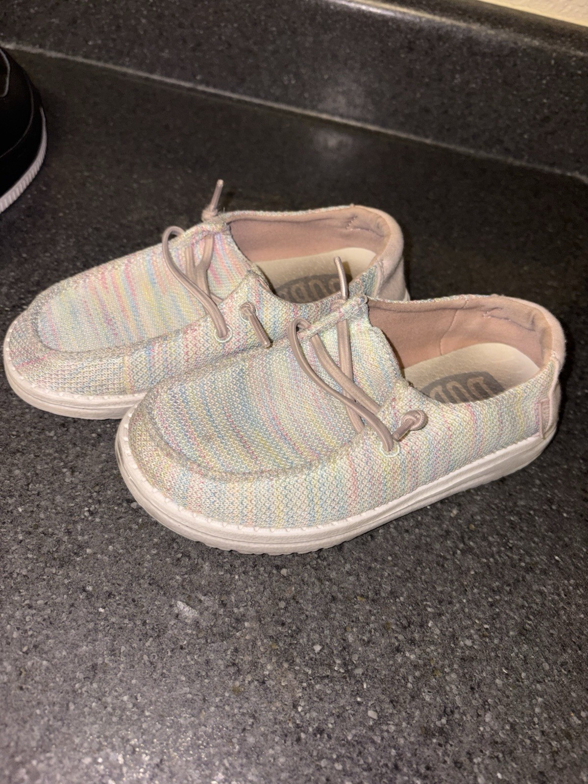 HEYDUDE Wendy Sox Kids Slip On Shoes Aurora White Pastel Rainbow Size 11K