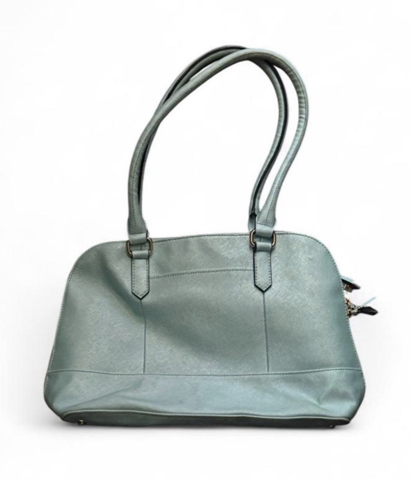 Tignanello Blue Logo Satchel Top Handle Bag Zip Closure Gold Hardware