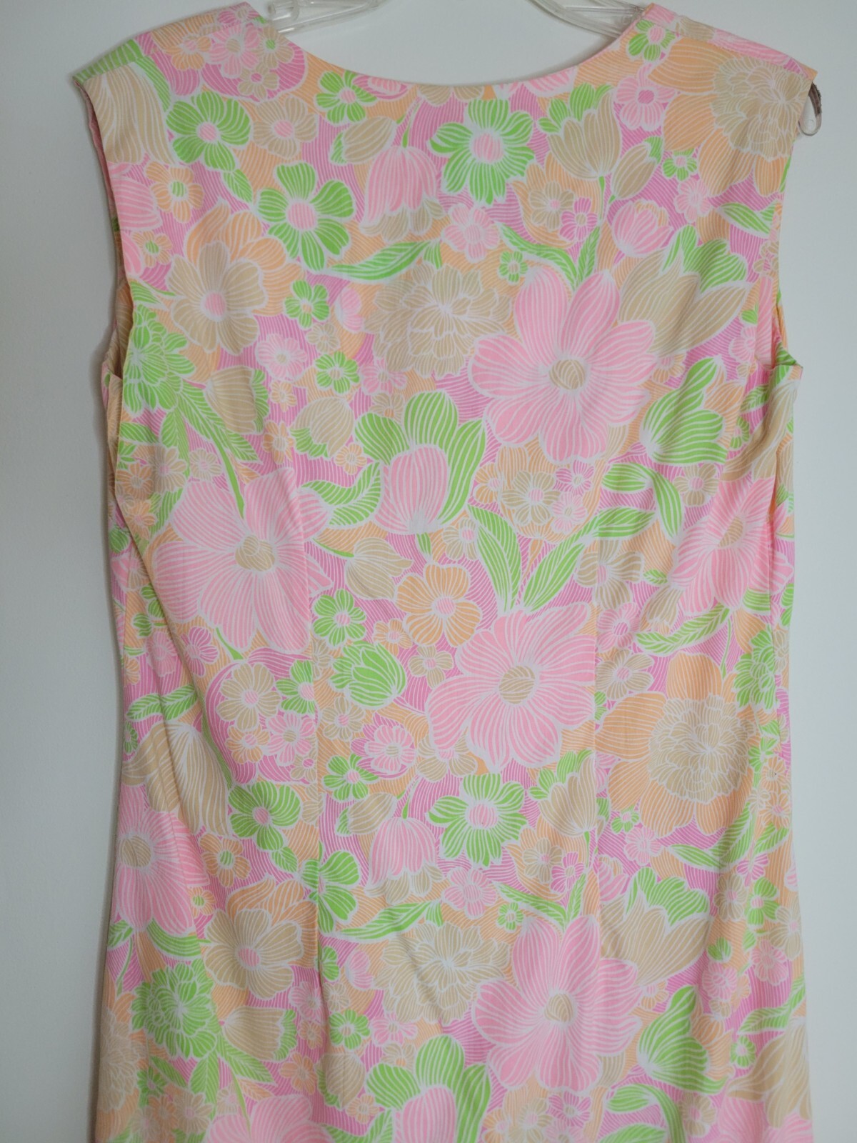 Vintage Shaker Square Neon Floral Zip Front A-Line Shift House Dress