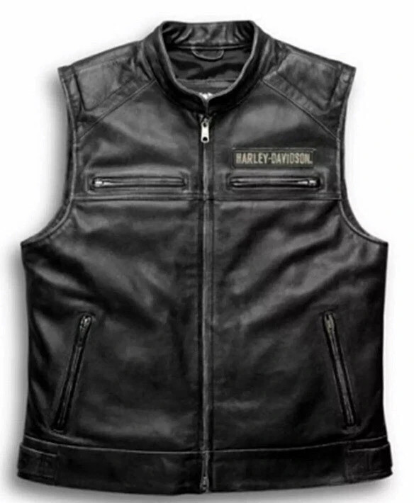Men’s Vest Biker Cafe Racer Motorcycle Genuine Cowhide Leather Top Style Vest