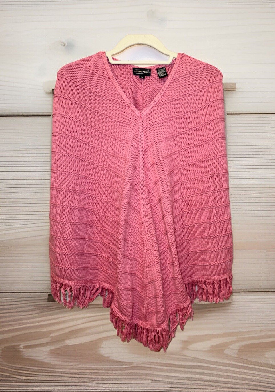 Jeanne Pierre LARGE Poncho Pullover Cotton Cape Cowgirl Textured Pink Fringe