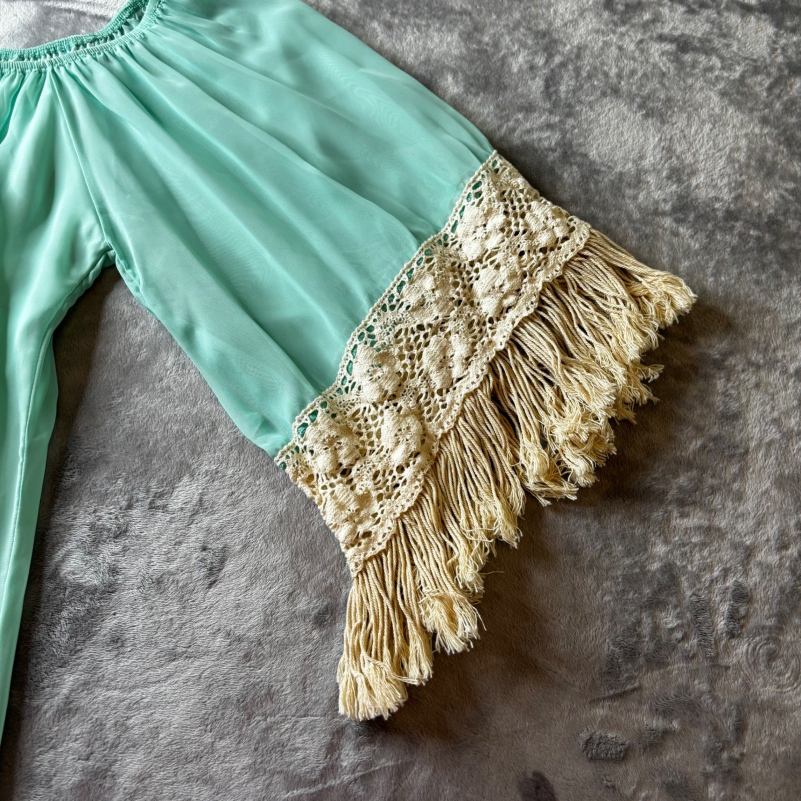 Accessorize in Style Mint Dress Womens Medium Crochet Fringe Bohemian Boho
