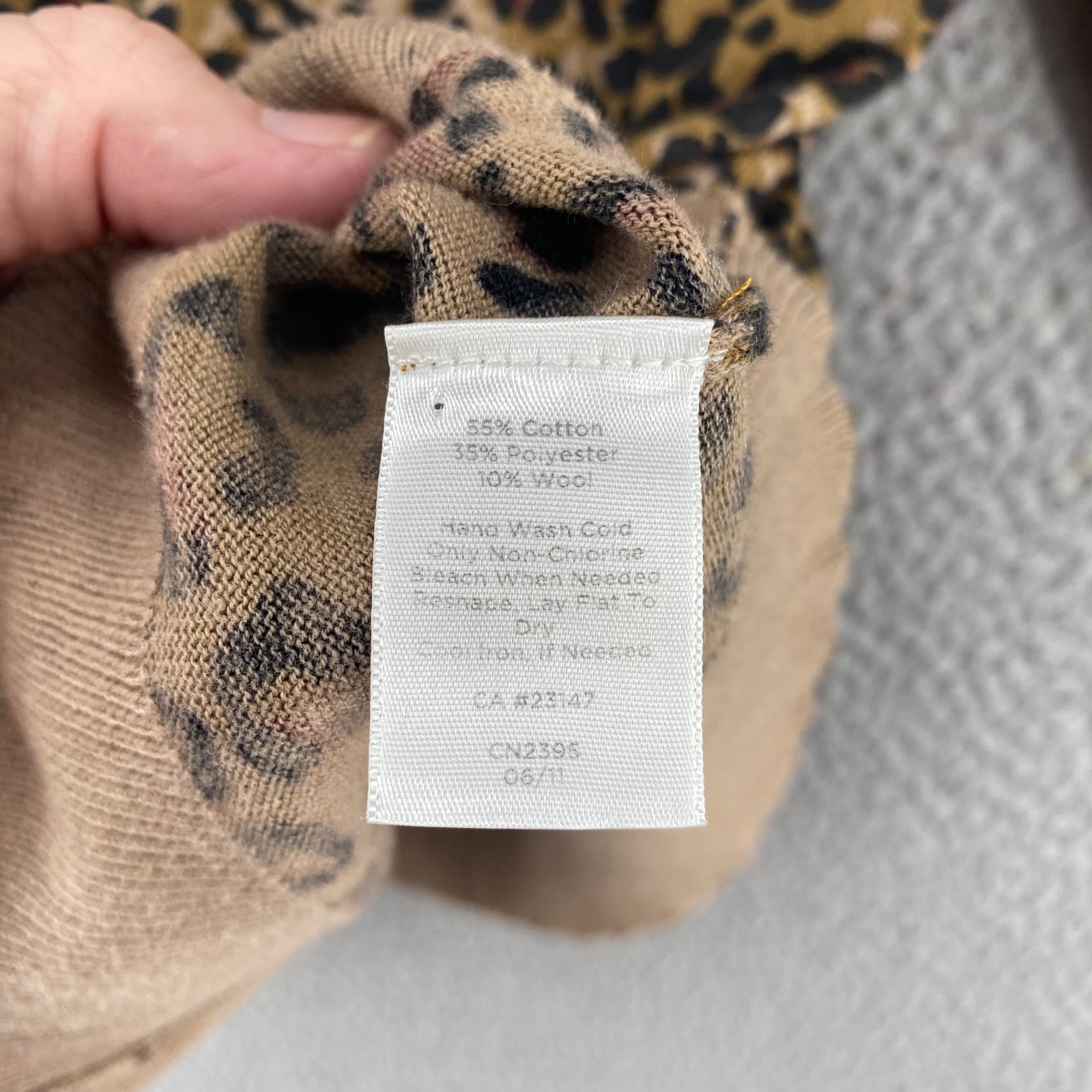 Talbots Sweater Women Large Petite Brown Animal Print Wool Blend Button Cardigan