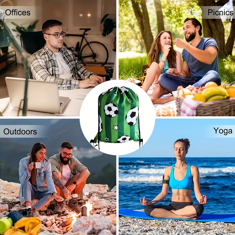 Large Foldable Football Print Drawstring Backpack Unisex Casual Sports Bag ◐