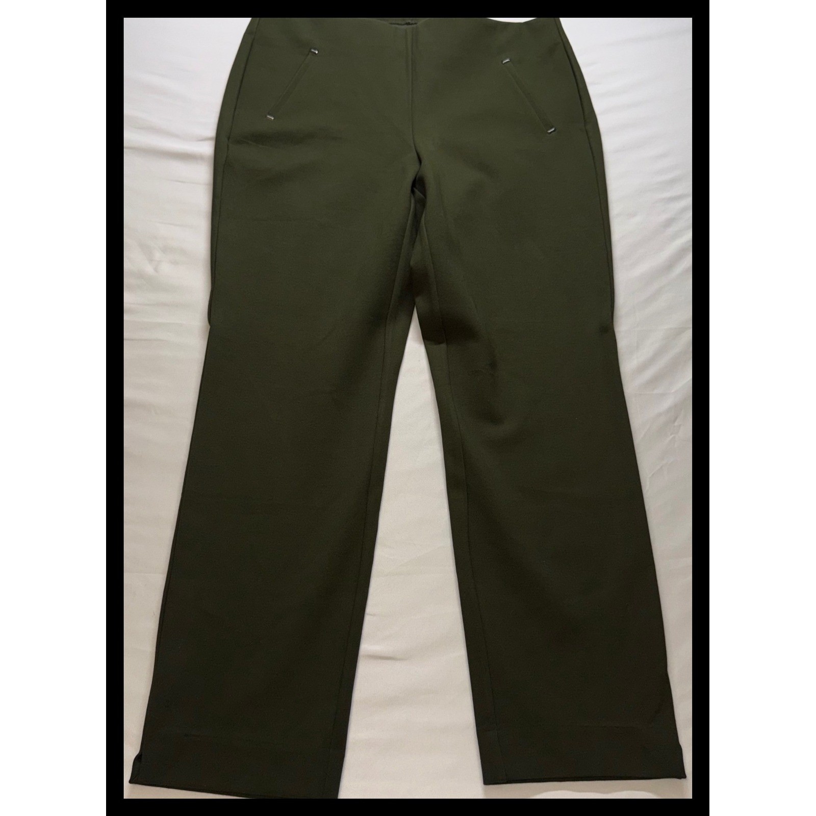 Chico’s Pull On Pants Womens 1.5/ 10 Green Straight Leg Stretch Casual Workwear