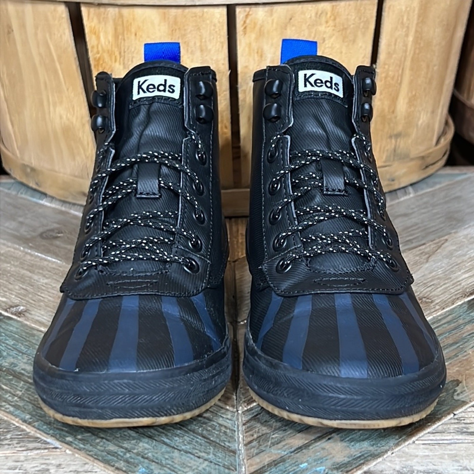 Keds Scout Splash Black Blue Water Resistant Twill Waxed Canvas Boots Womens 6