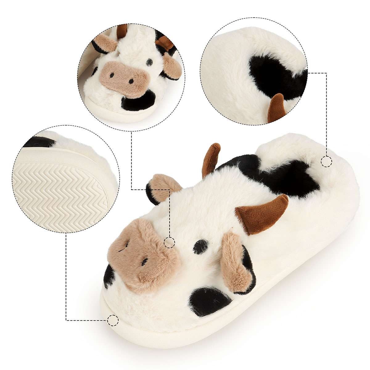 Cow Slippers for Women Men Fluffy Cute Cozy Cartoon Cow Winter Warm Slippers