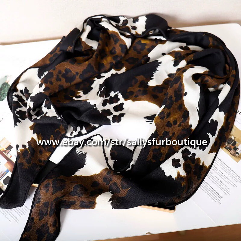 Sallys Cashmere & Silk Wrap Scarf Leopard Print Large Triangle Shawl 210*120cm