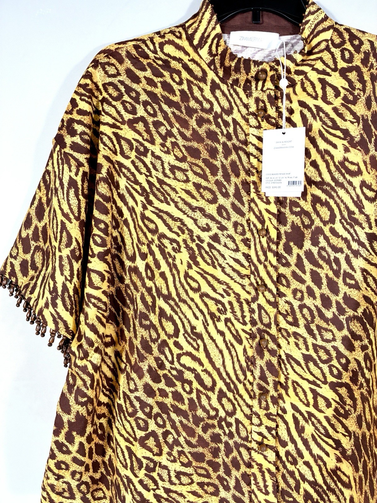 Zimmermann Coco Bead Embellished Leopard Print Cotton Shirt US 6 AU 1 Loose NWT