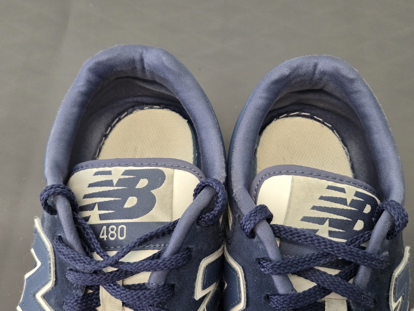 New Balance BB480 Mens Athletic Casual Shoes White/Navy Blue BB480 Size 10