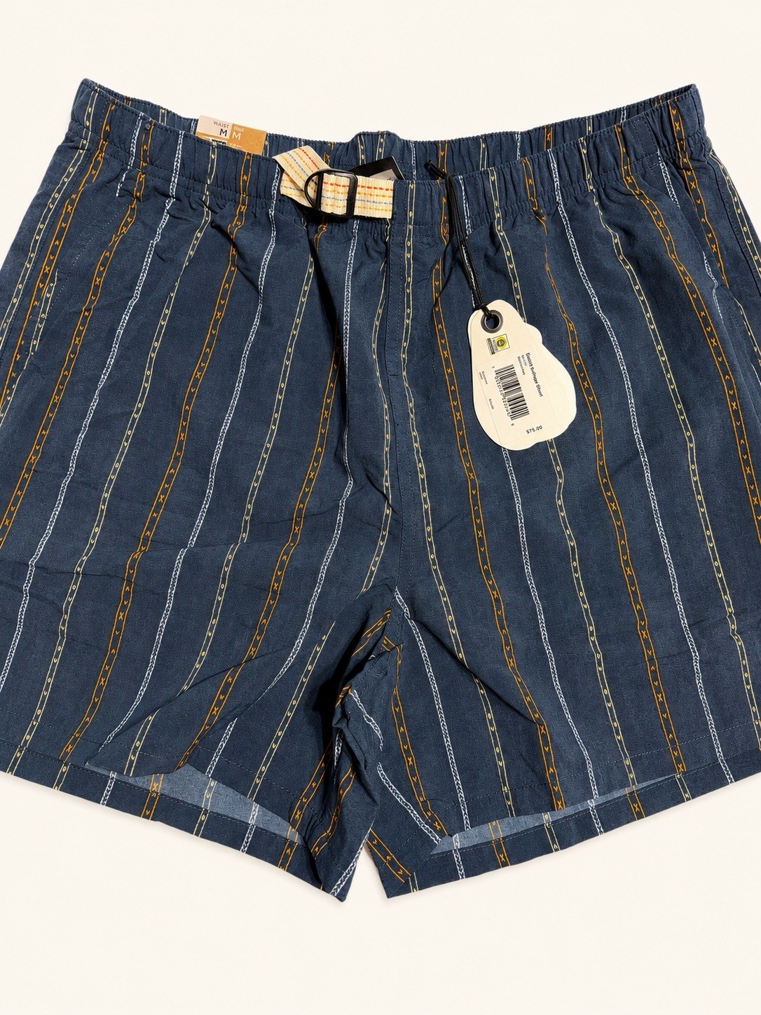 Prana Indio Heritage Shorts Mens Medium Stormy Night Striped 5” Inseam NWT