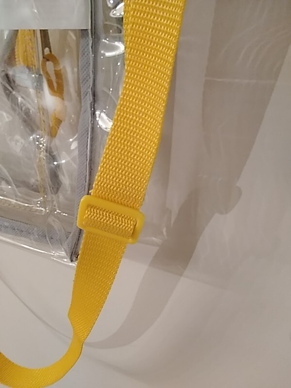 Eastport clear 100% PVC shoulder bag w/yellow trim, 3 straps 2 pockets zip close