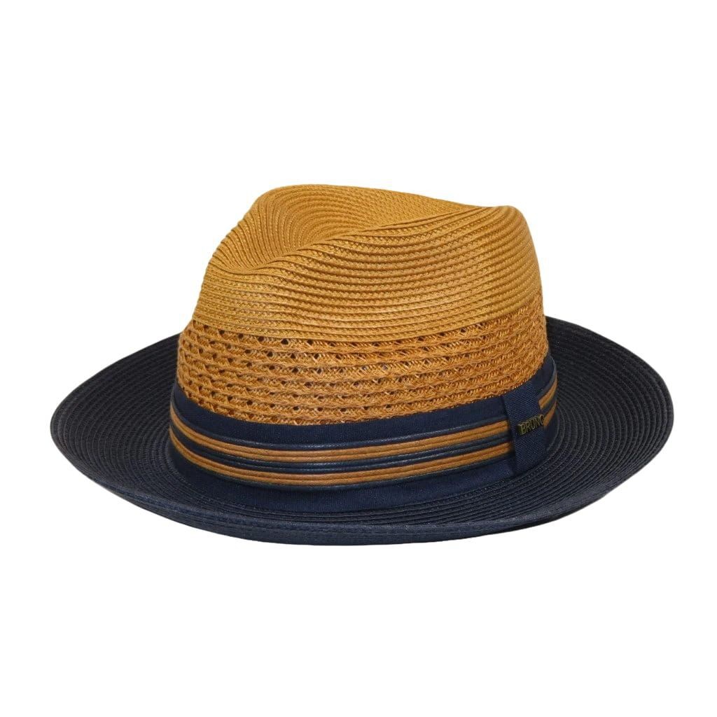 Men’s Bruno Capelo Hollywood 2-Tone Straw Style Fedora Hat HW798 Cognac/Navy