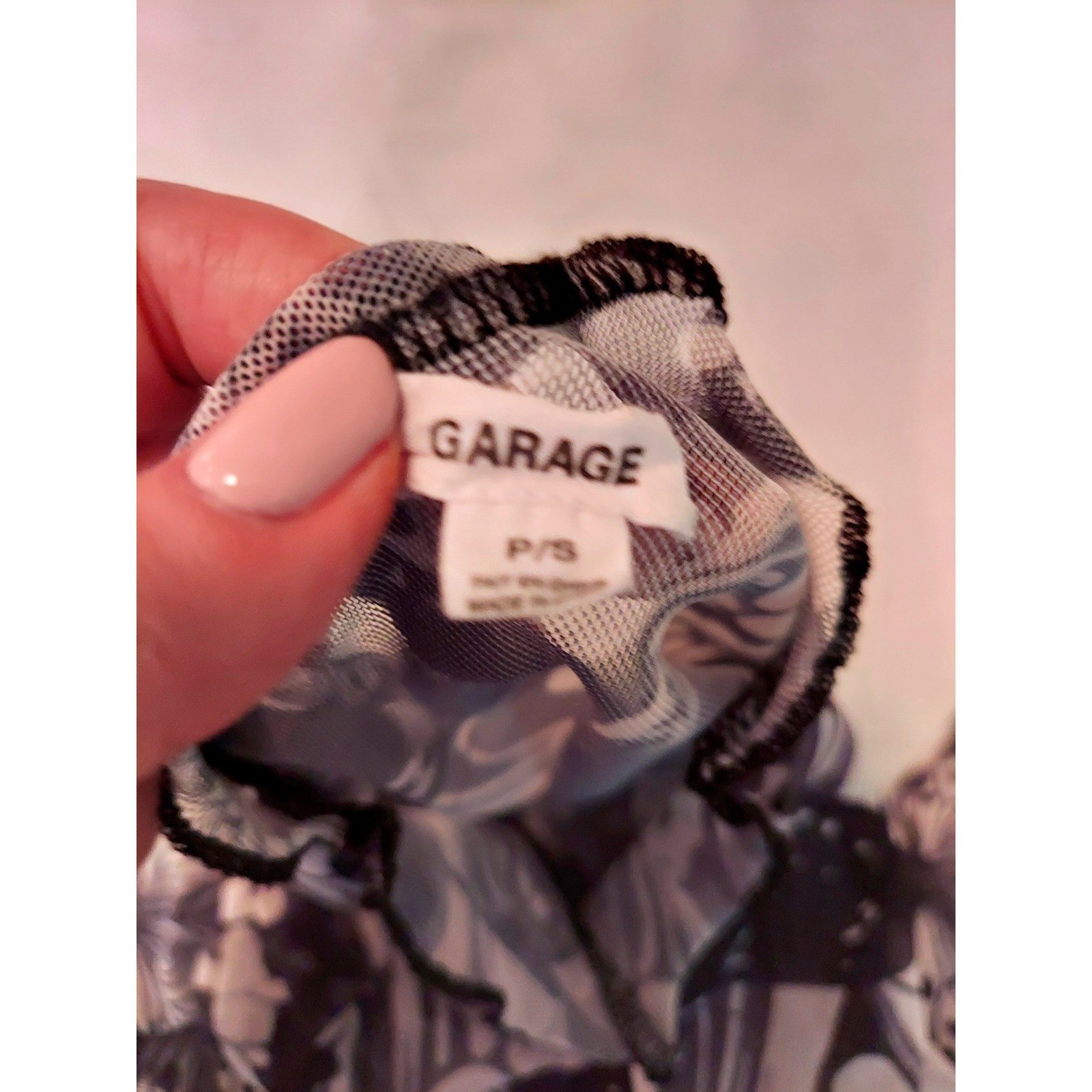 Garage Butterfly Y2K Print Mesh Mock Neck Long Sleeve Top Black White Small
