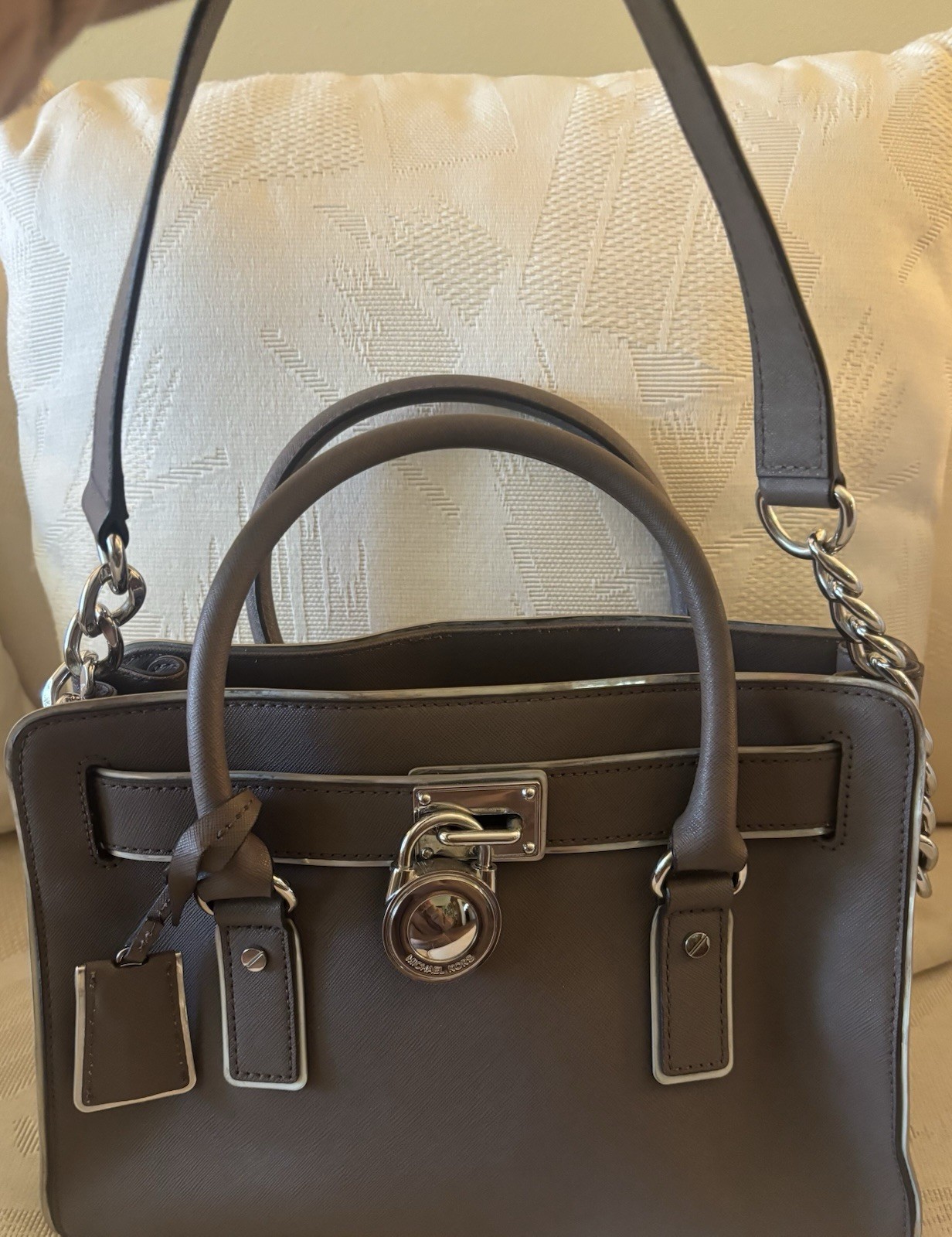 Michael Kors Hamilton Gray Satchel Top Handle, Zip, PadLock