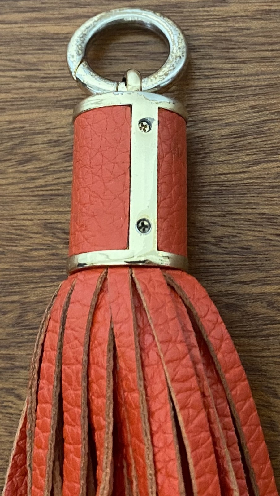 Michael Kors Orange Coral Leather Tassel Bag Charm Keychain Gold Hardware 6.75”