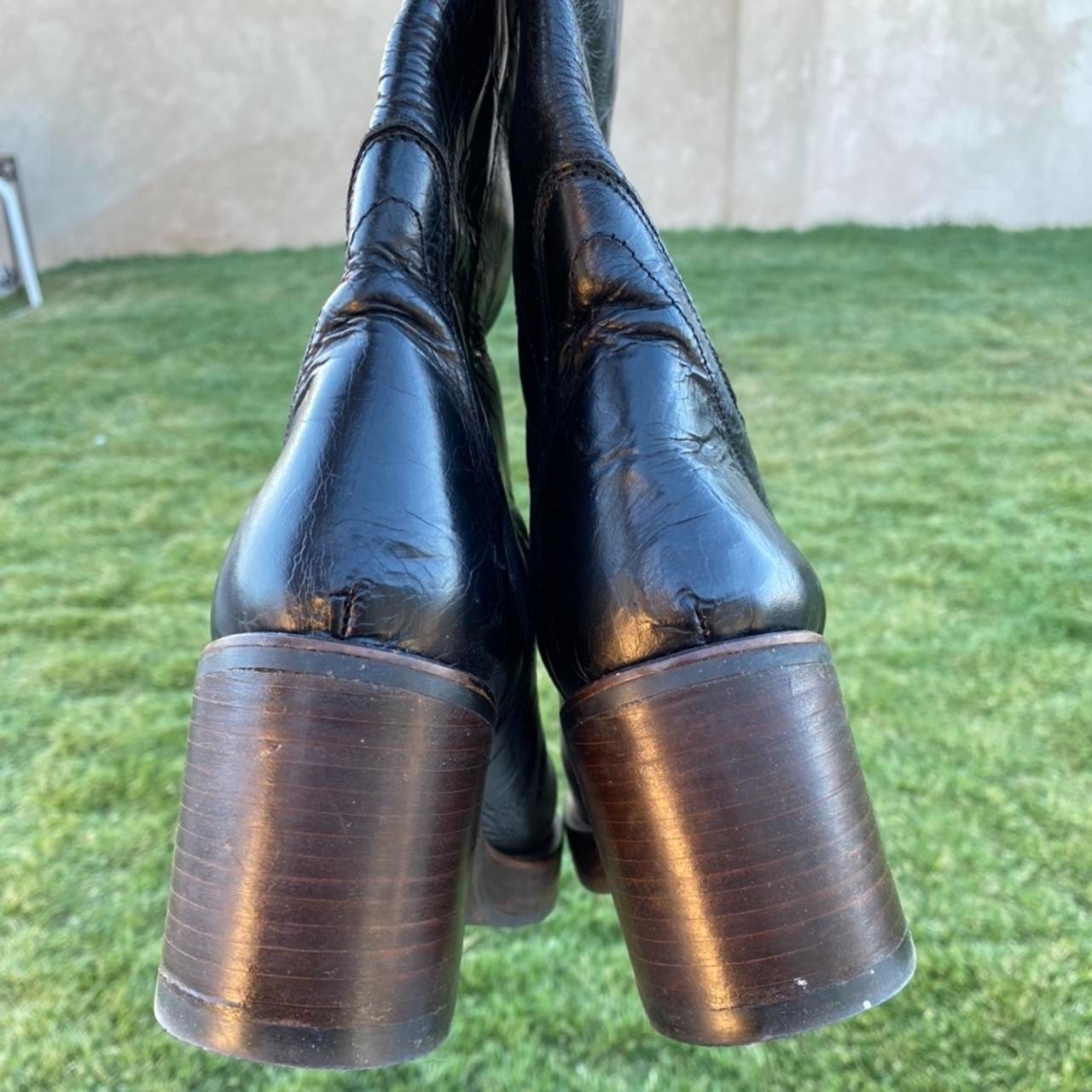 Vintage Destroy Black Patent Leather Platform Campus Boots 40/41