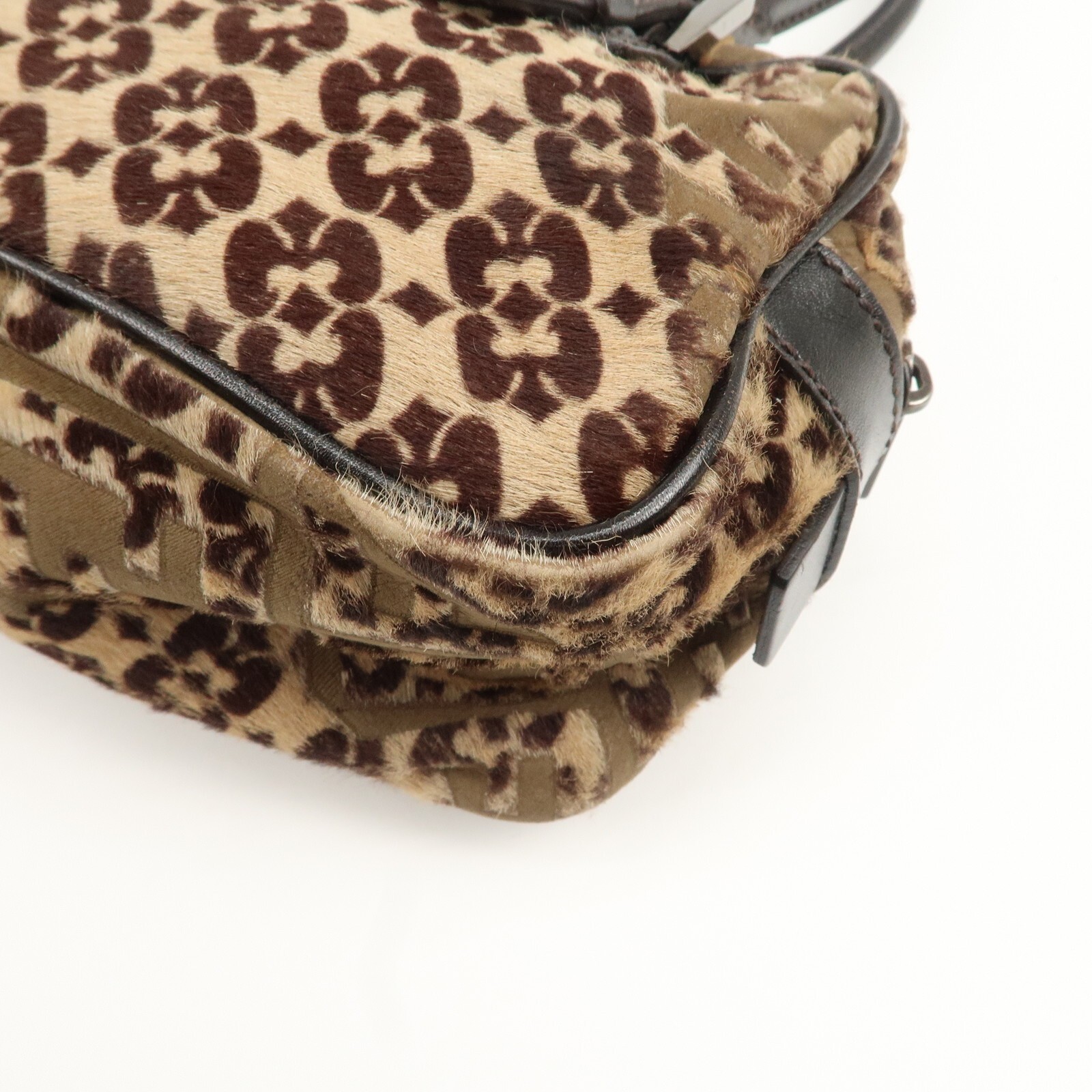 FENDI FF Mini Boston Bag Hand Bag 8BN004 Unborn Calf Leather Auth Used