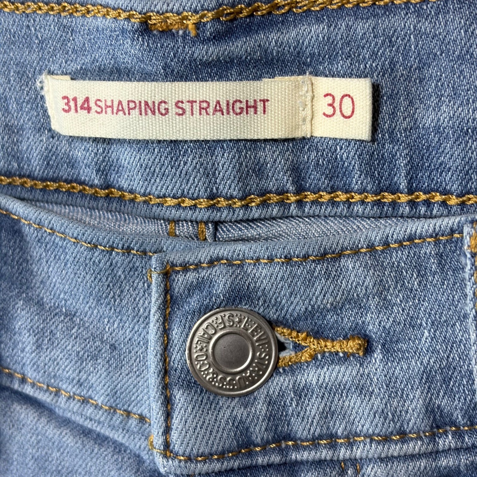 Levis 314 Shaping Straight Jeans Womens 30 Light Wash Blue Denim Mid Rise 31×31