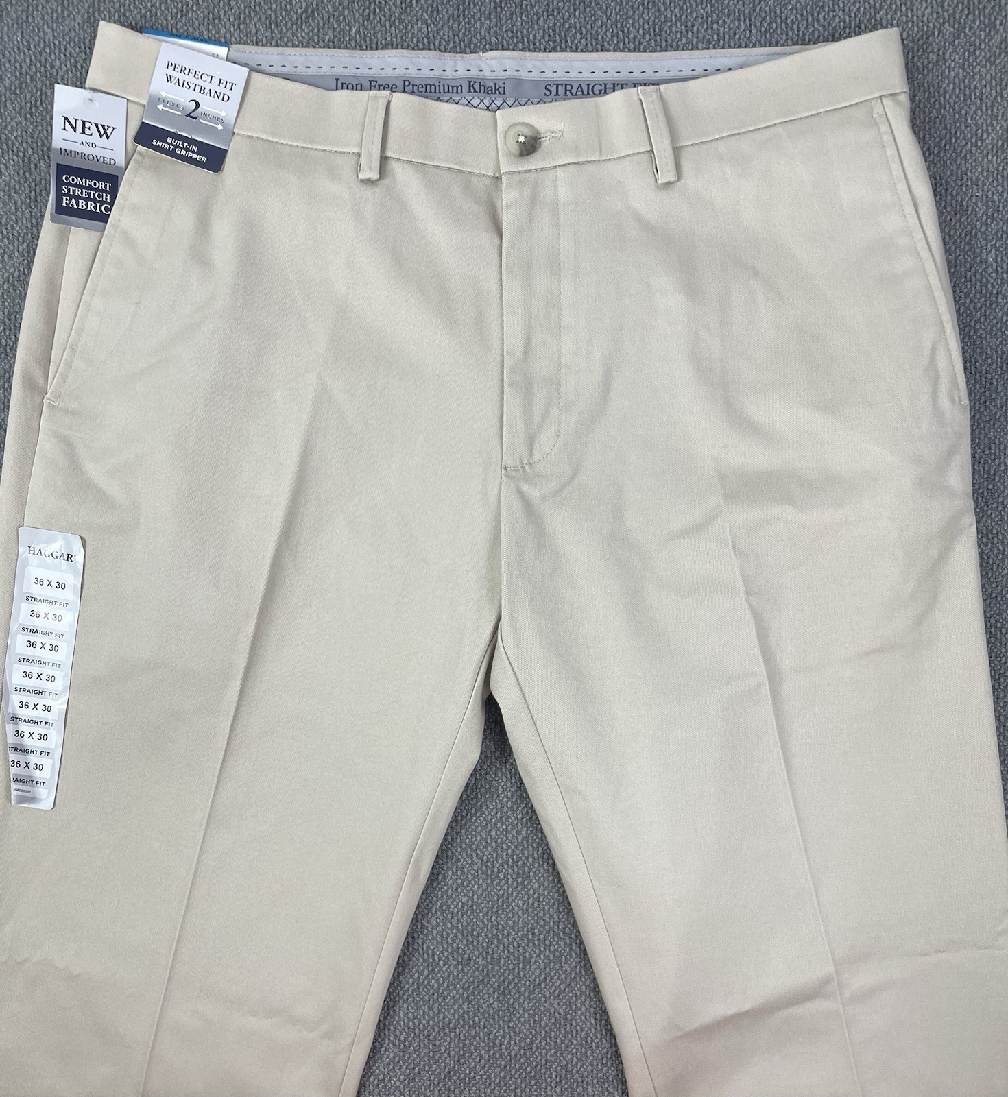 Haggar Men’s Straight Fit Iron Free Premium Khakis SAND 36×30 True To Size NWT