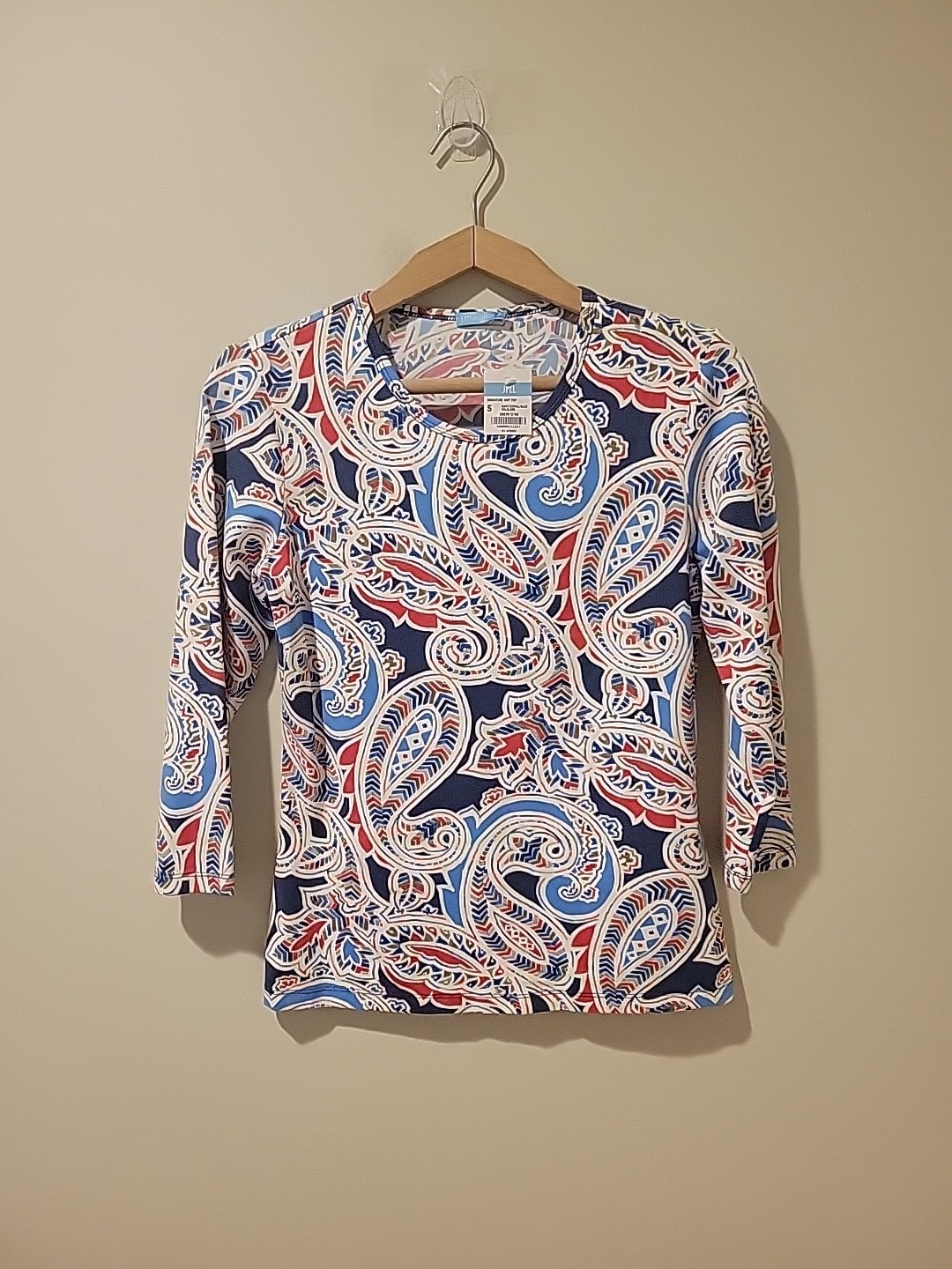 NWT J. Mclaughlin Shirt Signature Catalina Navy/Coral Folklore Long Sleeve Top S