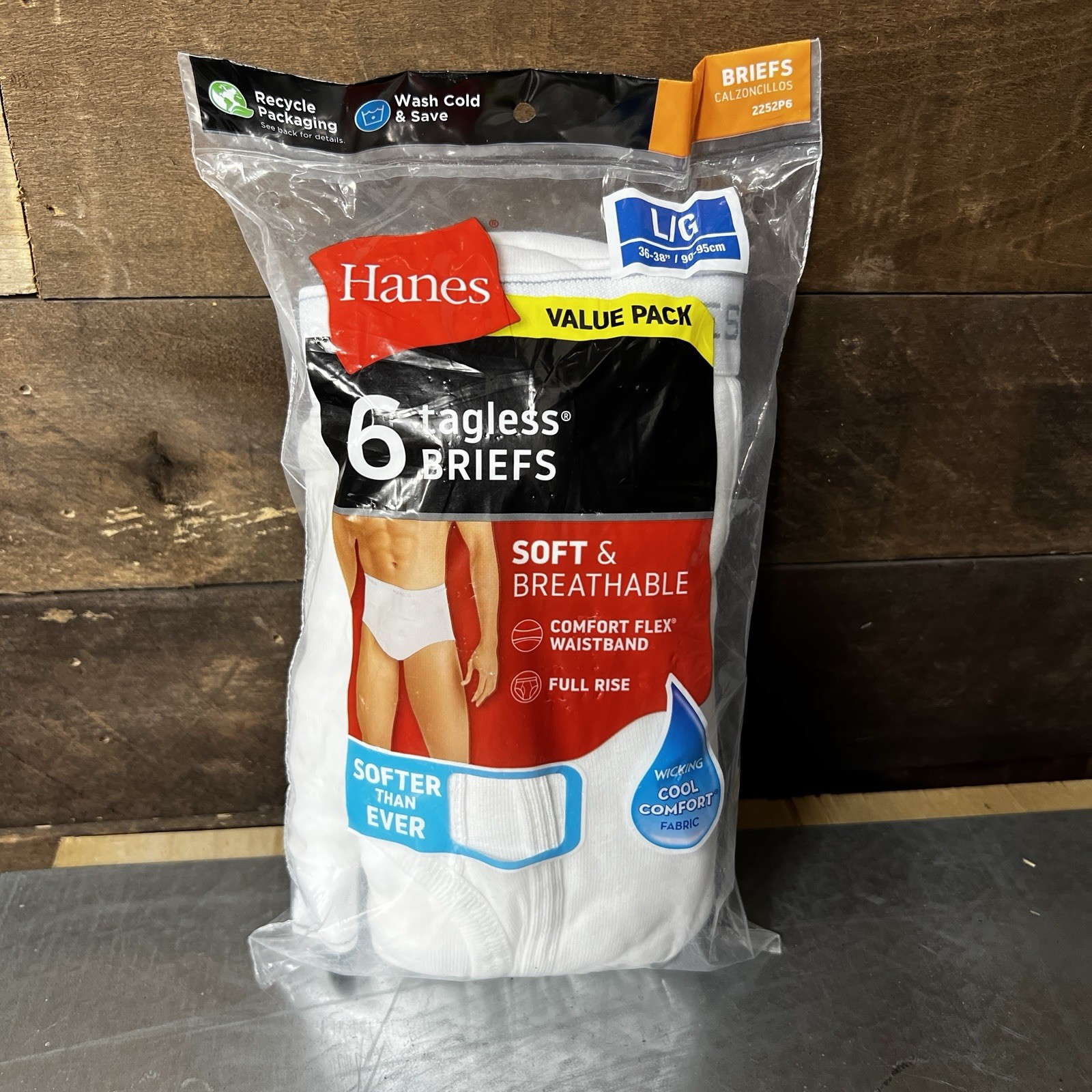 Hanes Briefs 6-Pack Mens Tagless Underwear White Briefs Waistband Soft Wicking