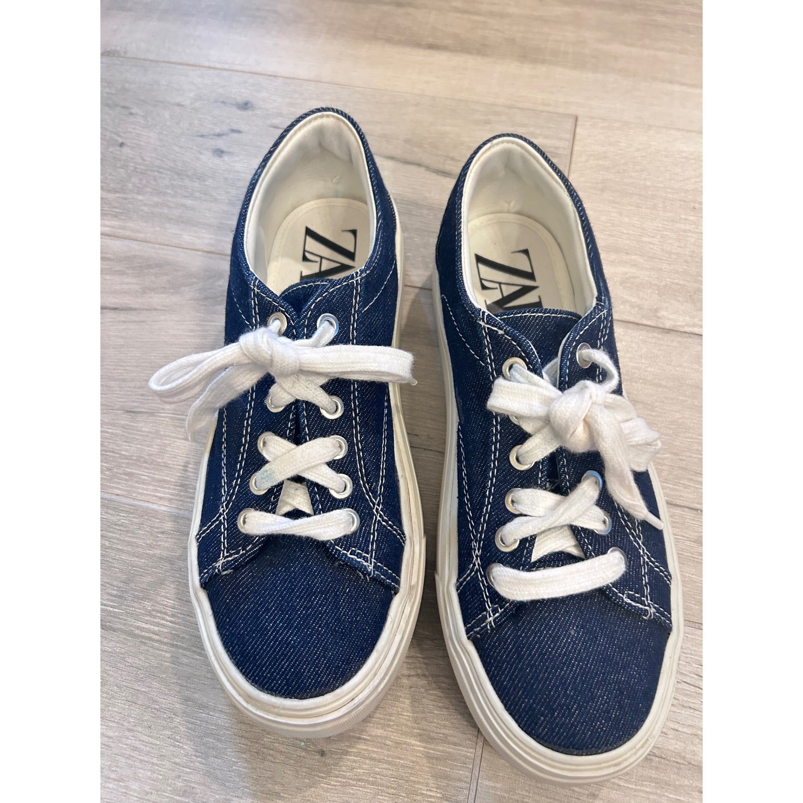 Zara Denim Fabric Platform Sneakers SZ 38 (7.5 US)