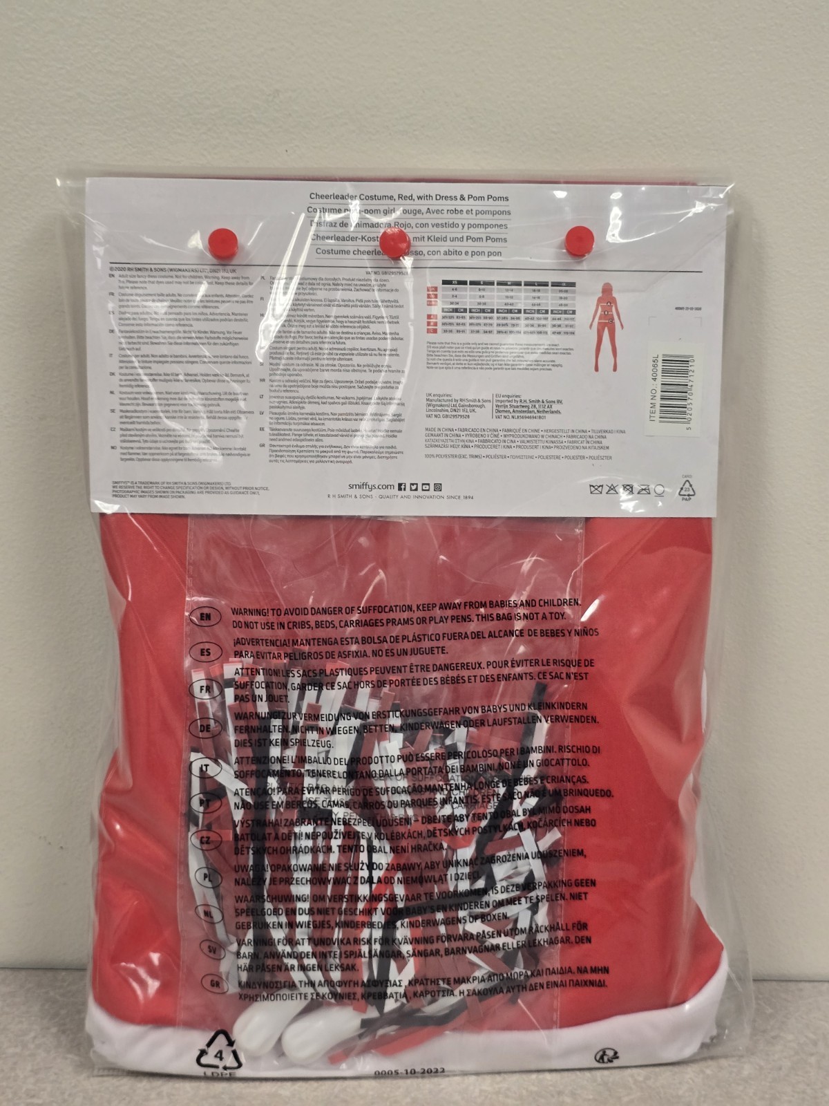 Smiffys Women’s Red Cheerleader Costume Size L NEW