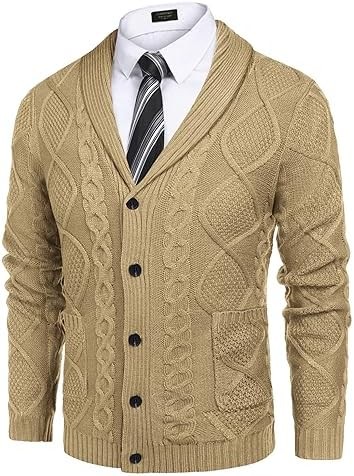 COOFANDY Mens Shawl Collar Cardigan Sweater with Pockets