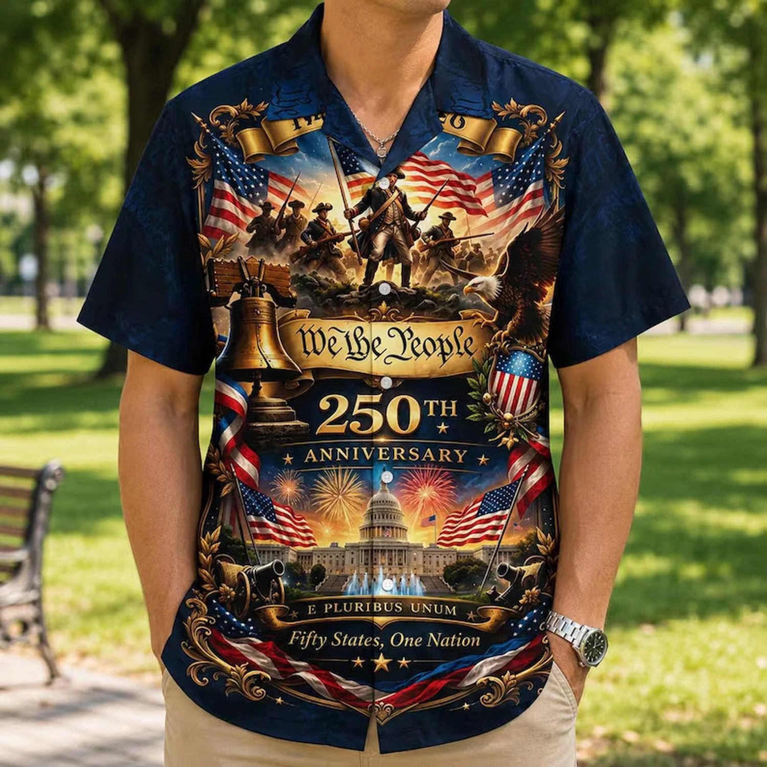 4th Of July USA 250th Anniversary Hawaiian Shirt 1776-2026 Patriotic Eagle Men