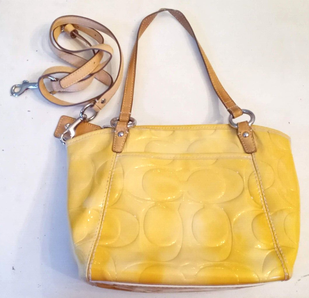 Coach Handbag LEAH CrossBody Convertible Double Strap YELLOWED Patent Leather