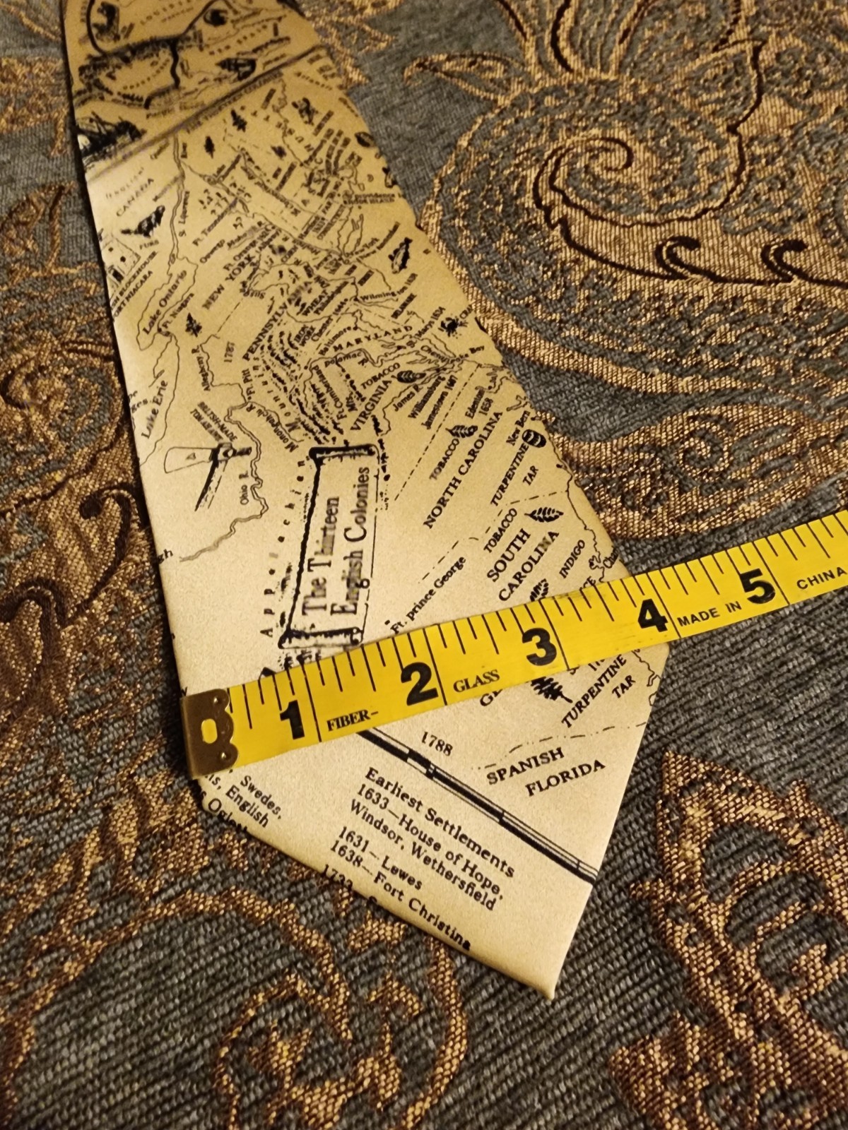 Museum Artifacts 13 Colonies Map Necktie – Handmade 100% Silk 58″x4″ (NWT)