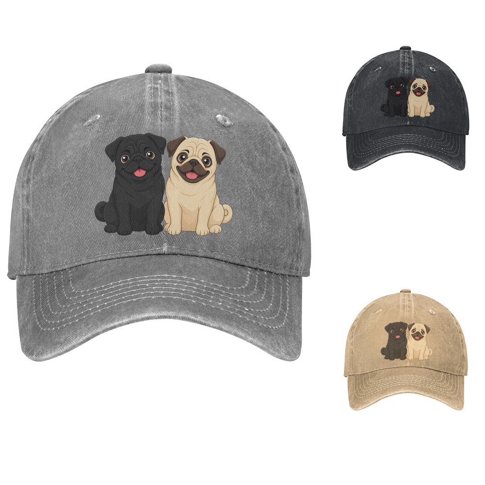 Pug Pair Baseball Cap Cute Dog Duo Dad Hat Adjustable Cotton