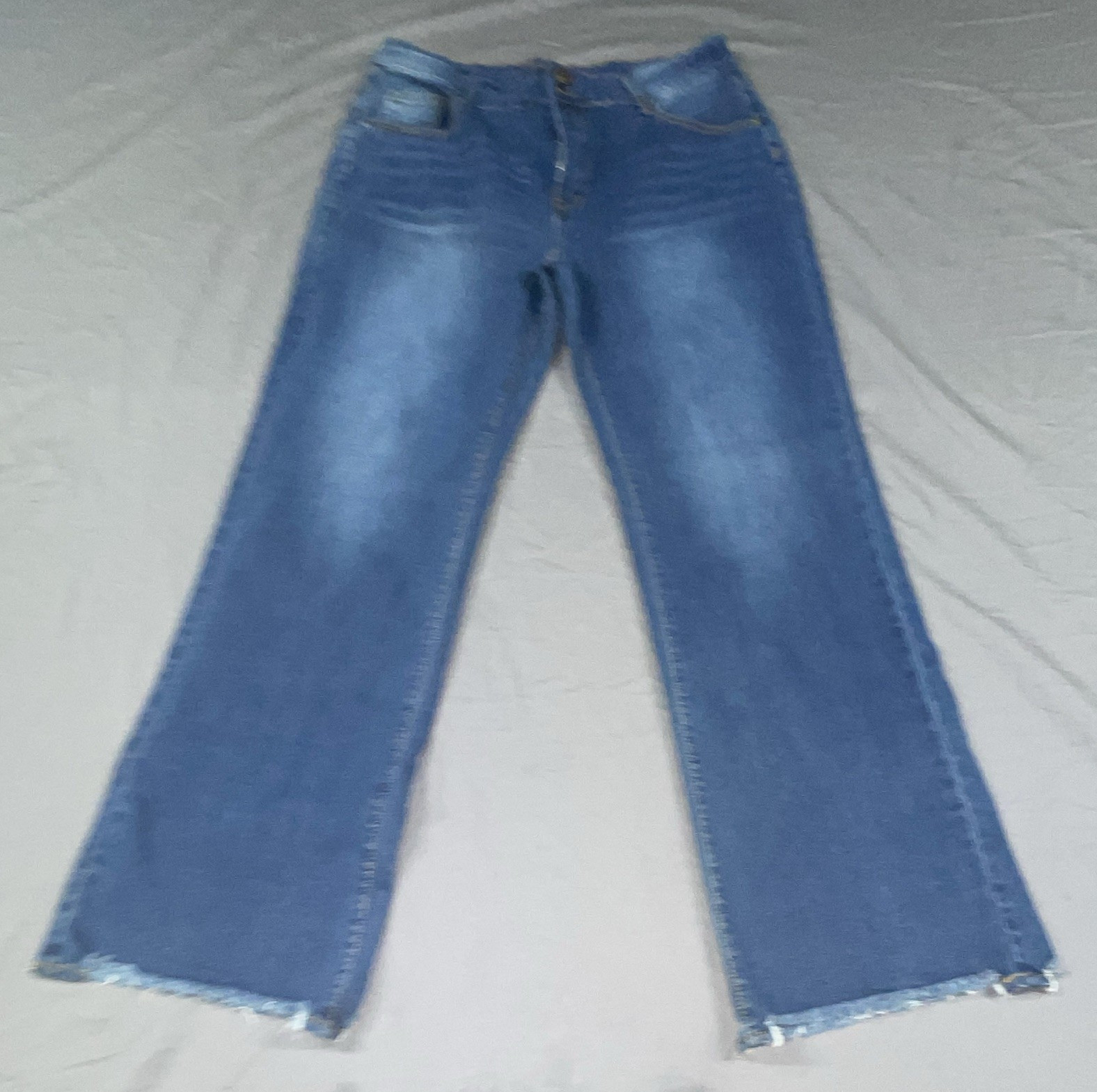 Women’s Medium Wash Blue Straight Leg Denim Jeans Stretch 5-Pocket Zip XL