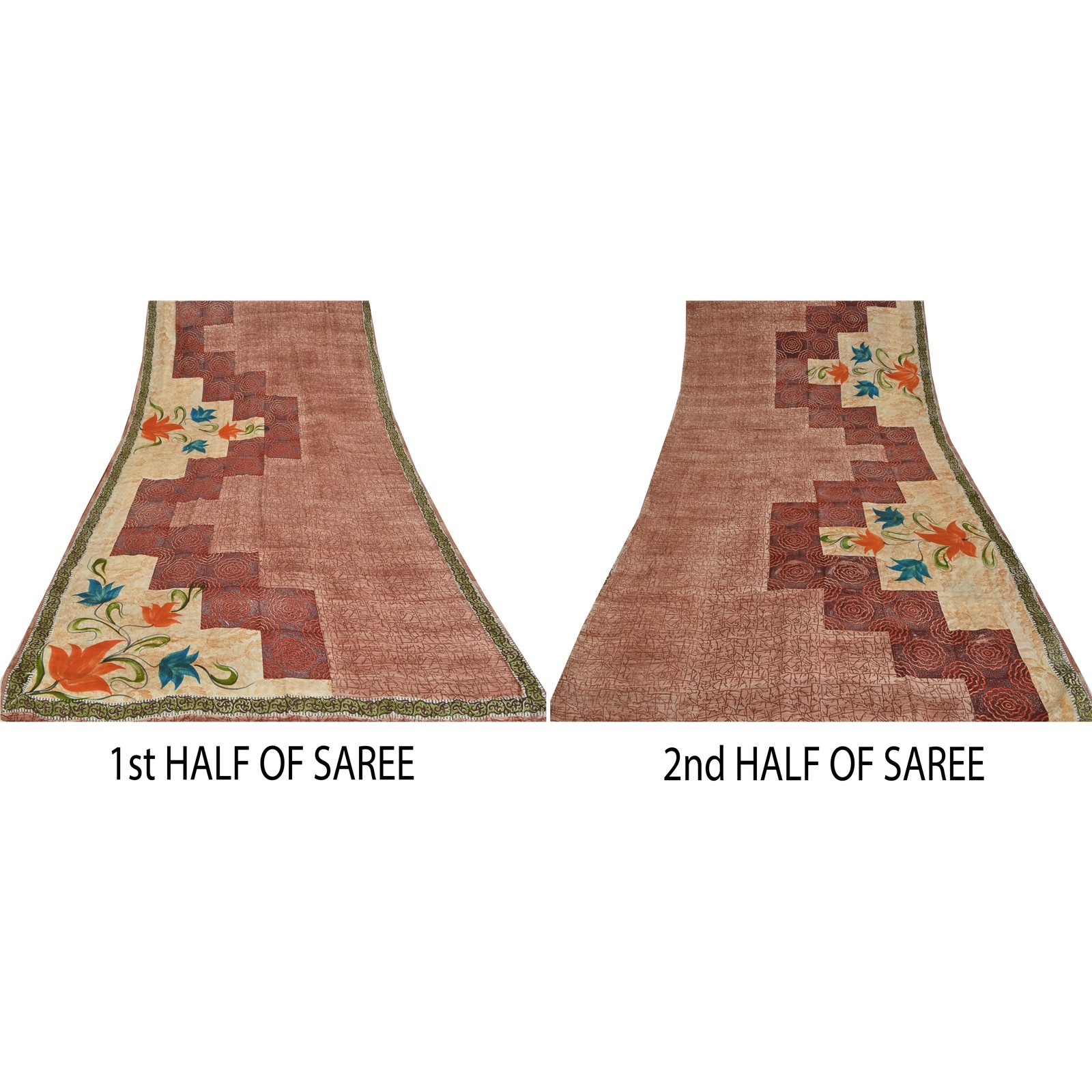 Sanskriti Vintage Saree Multicolor Pure Crepe Abstract Printed Sari 5+Yd Fabric
