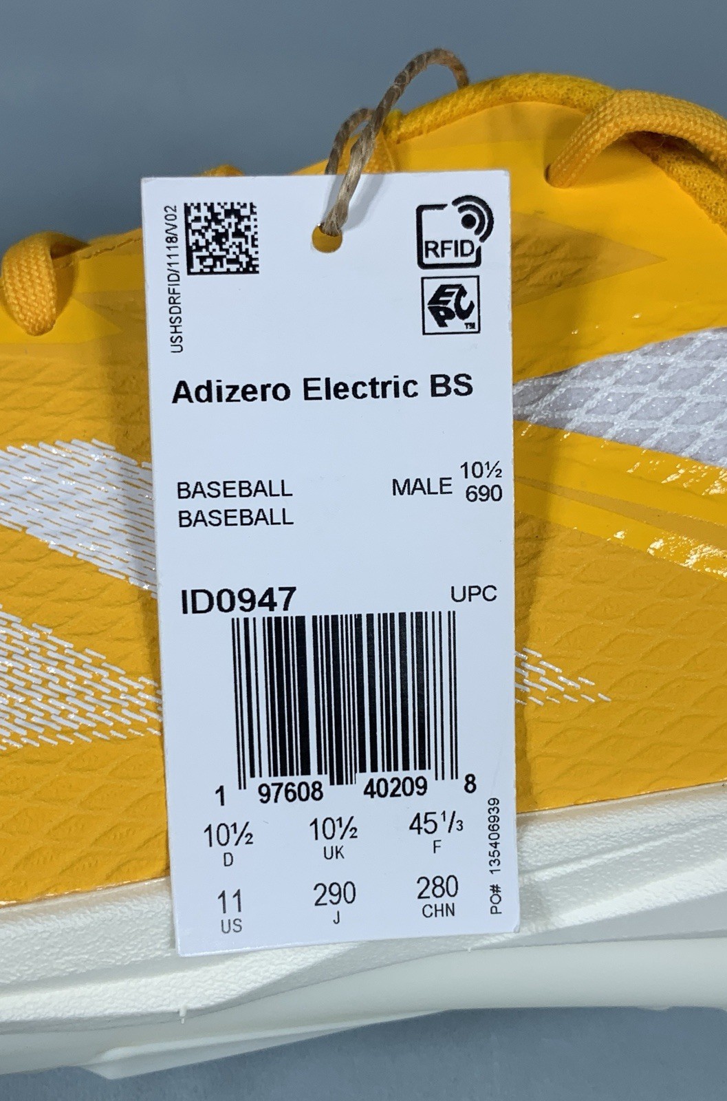 adidas Electric BS Metal Baseball Cleats Yellow ID0947 Men’s 11