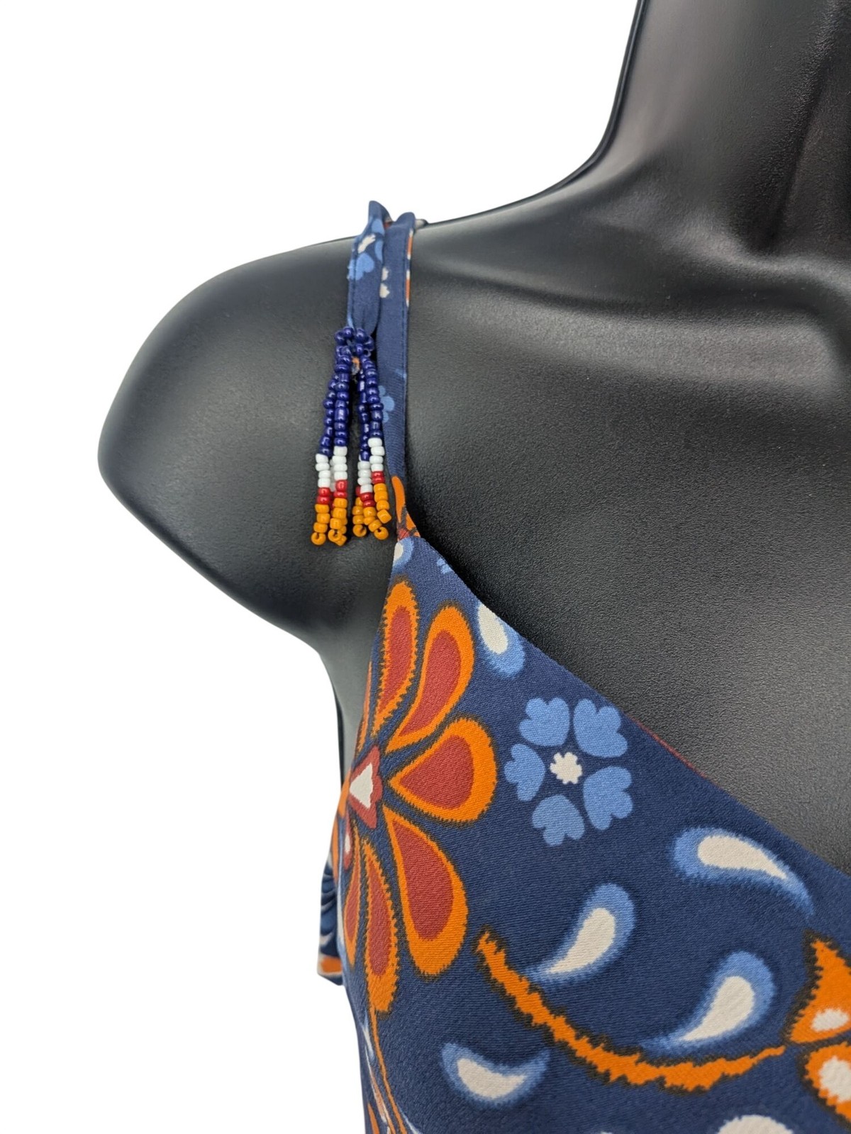 Boho Floral Tank Top Beaded Tie Straps Festival Hippie Resort Folk Artsy Medium