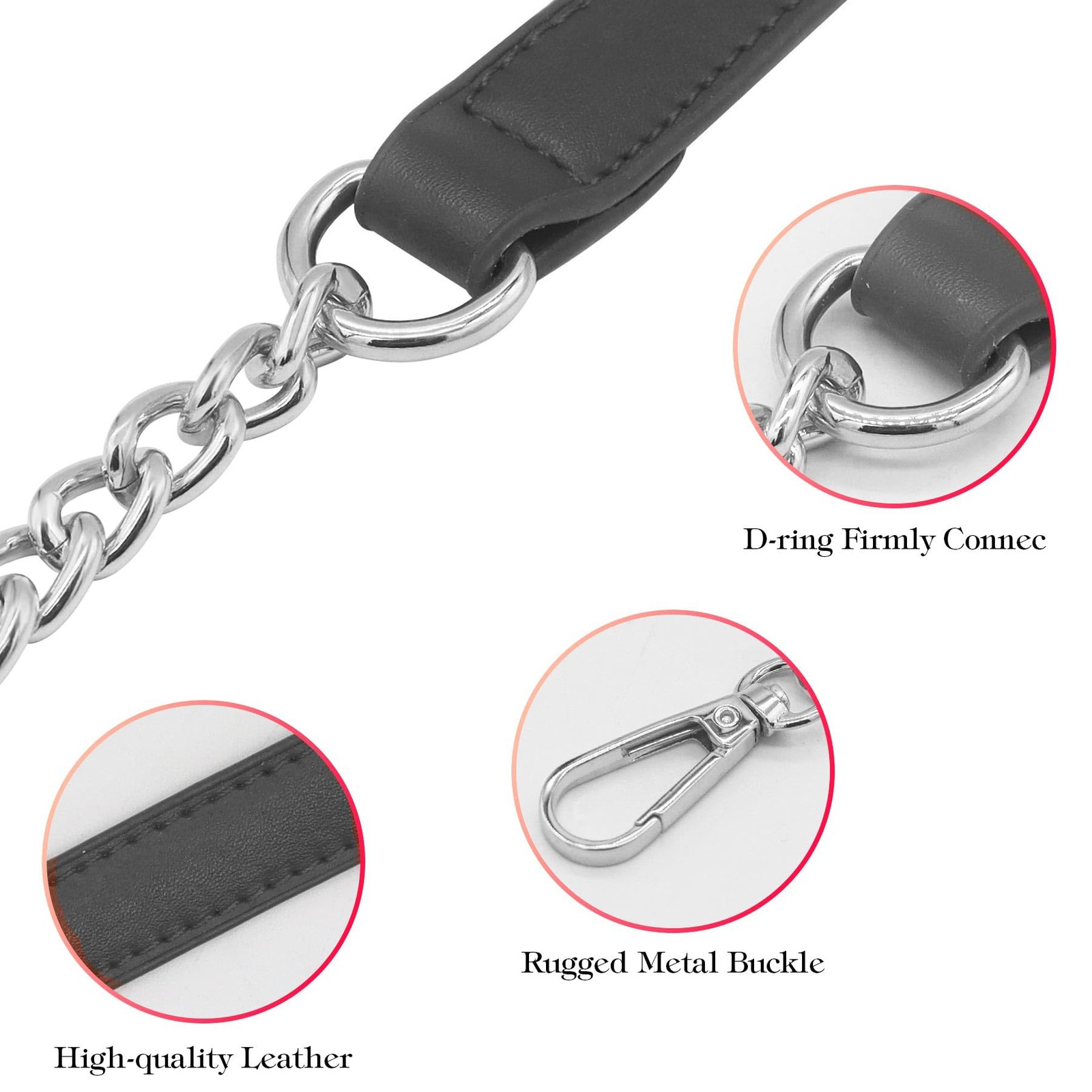 Black 4.7 Inch Purse Chain Strap, Leather Metal Chain Strap Handbag Chain Pur…