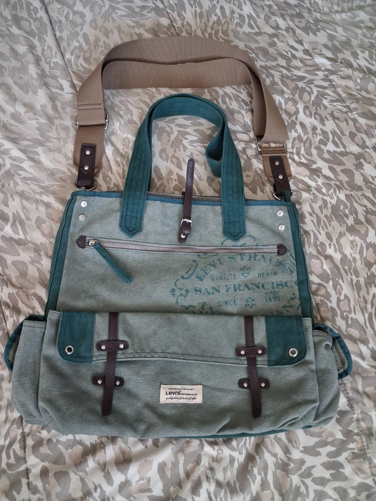 Levis Messenger Bag Green Cotton Canvas Tote Purse