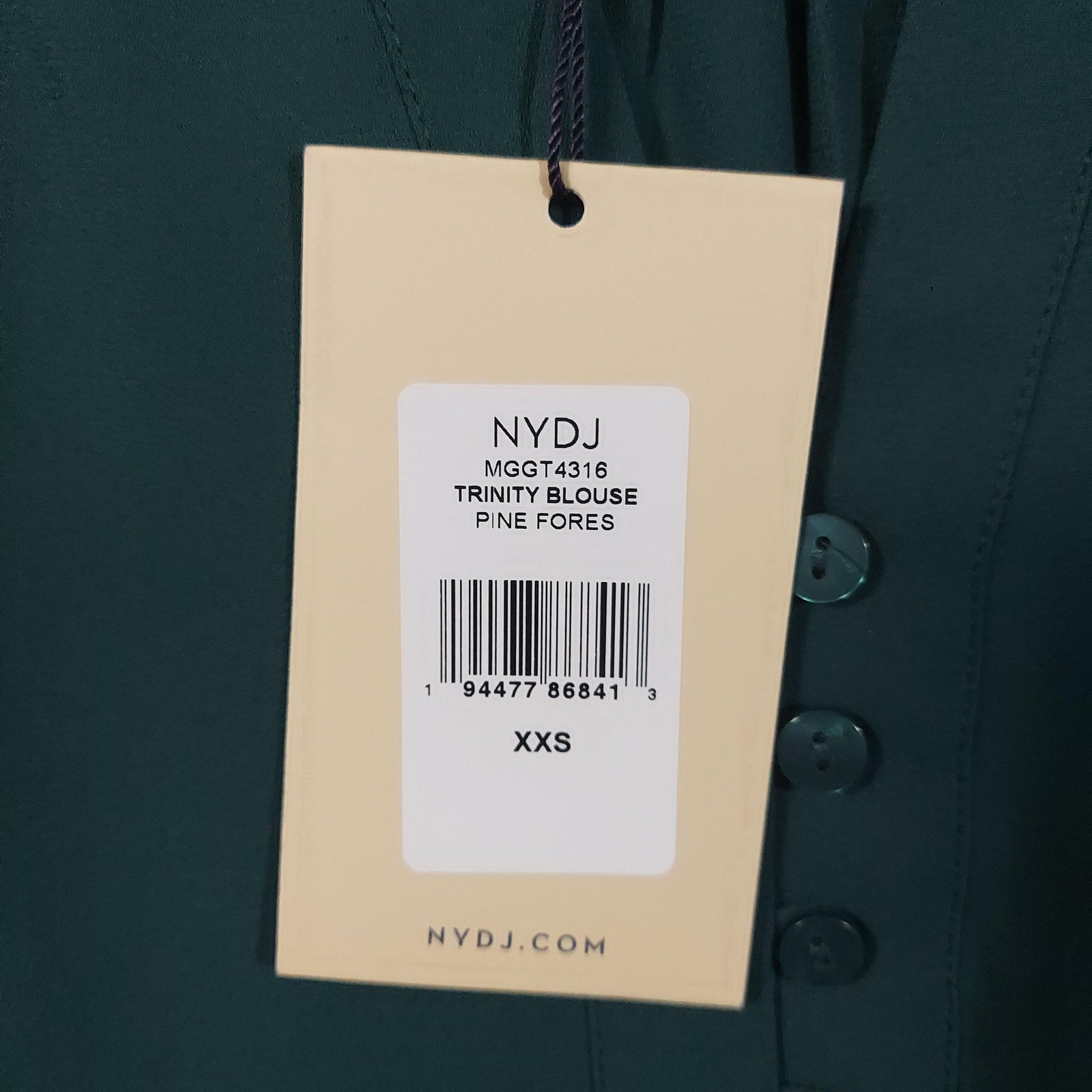 NYDJ Trinity Blouse Womens XXS Green Pine Forest Long Sleeve Split Neck Henley