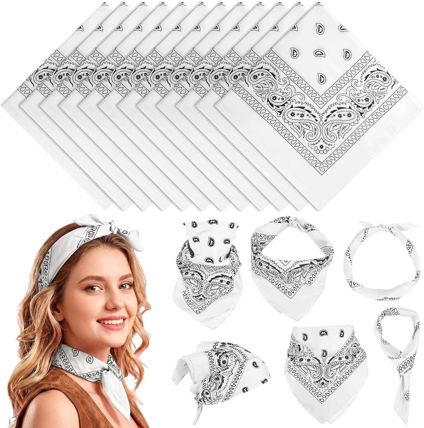 Bandanas Bulk Paisley Pattern for Women Men, Head Scarf Cowboy Bandana Neon Hand