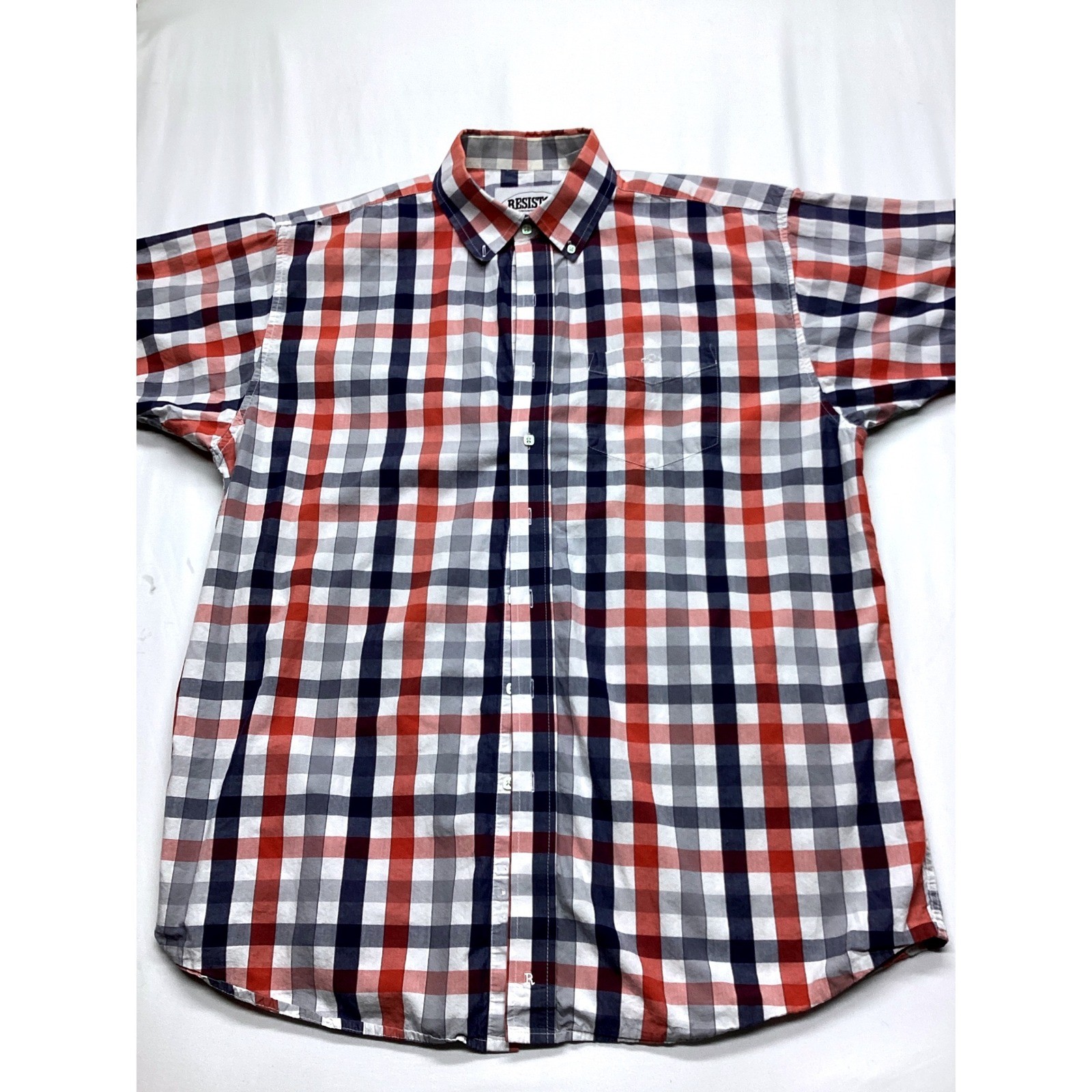 Resistol Ranch Mens XL Red White Blue Plaid Western Short Sleeve Button Shirt