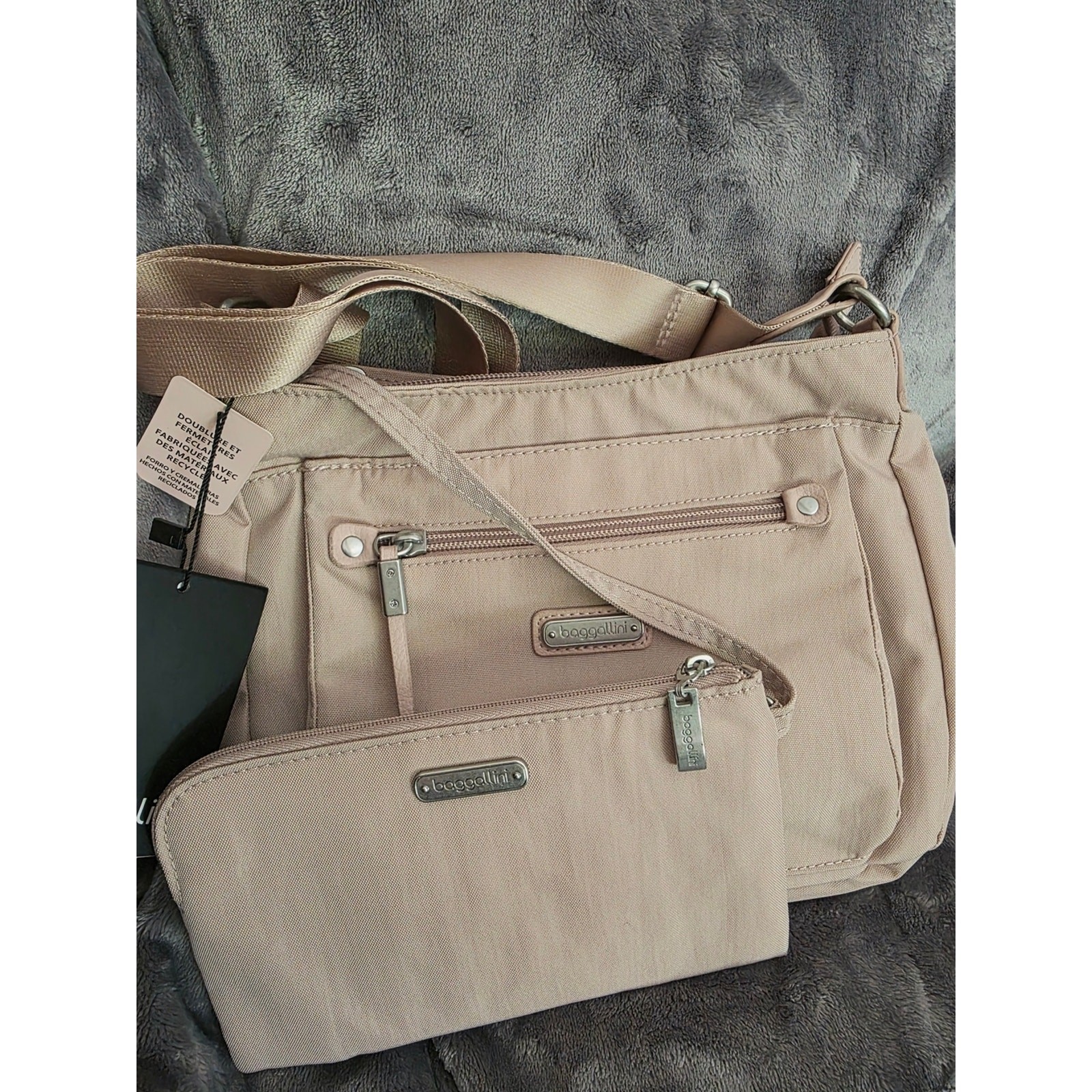 New Baggallini Uptown RFID Crossbody Bag & Wristlet NWT Mauve Pink