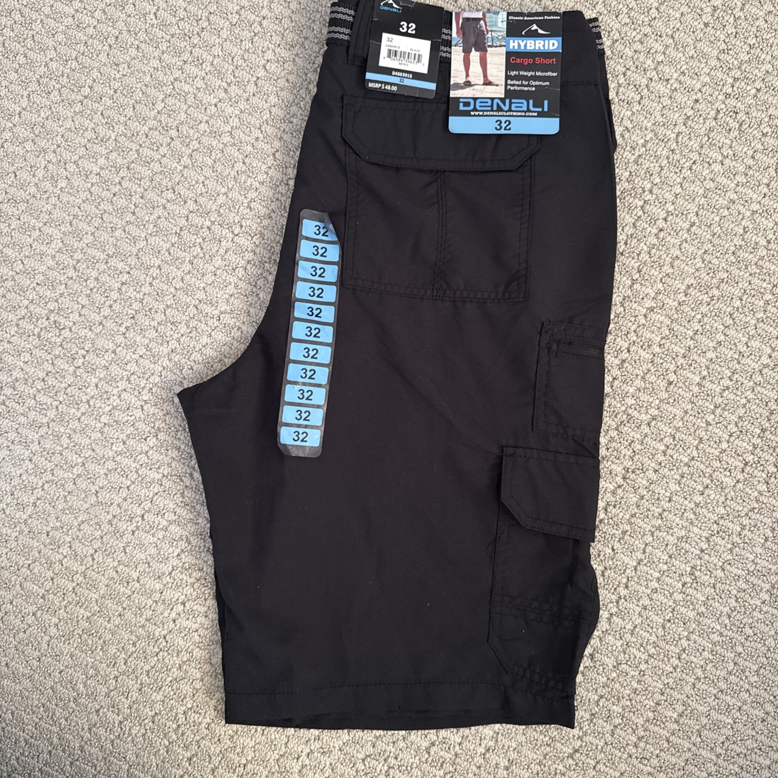 Denali Hybrid Cargo Shorts Mens Size 32 Black Belted Performance Pockets NWT