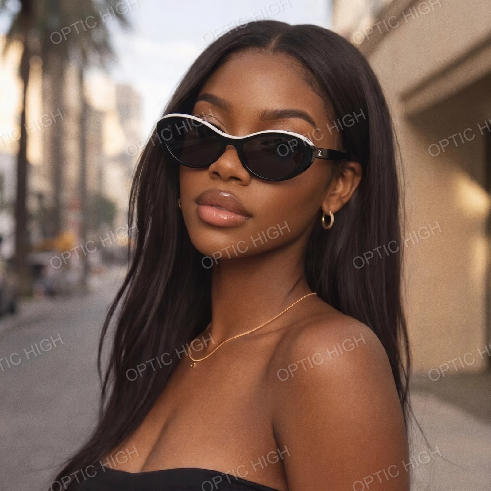 CHANEL CH5416 Beige & Black Acetate Oval Sunglasses Mod：CH5416 Size：57-18-145