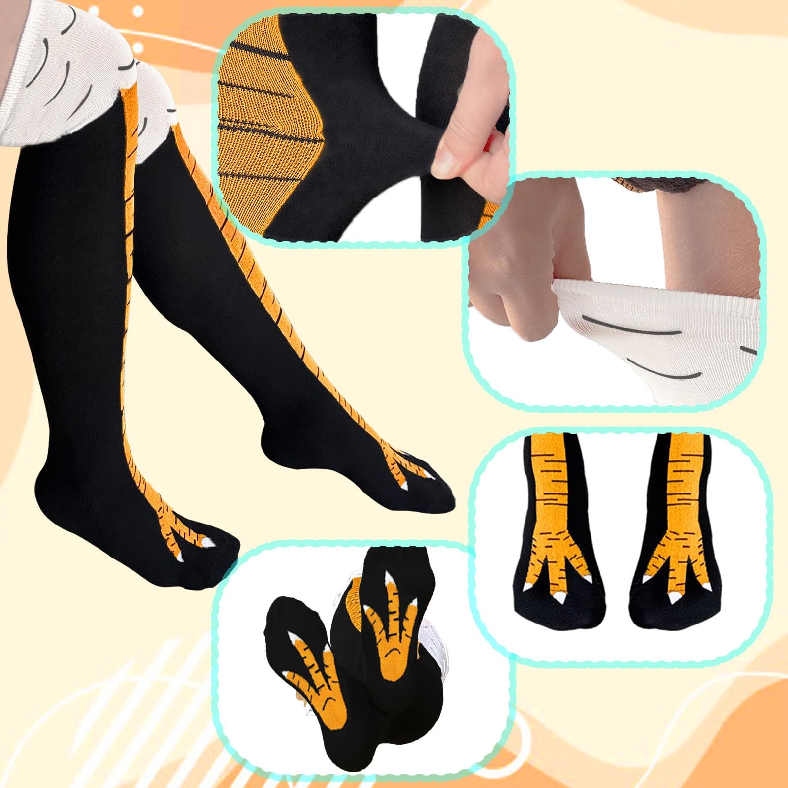 4Pair Funny Chicken Leg Socks Costume Cartoon Novelty Chicken Feet Knee Socks