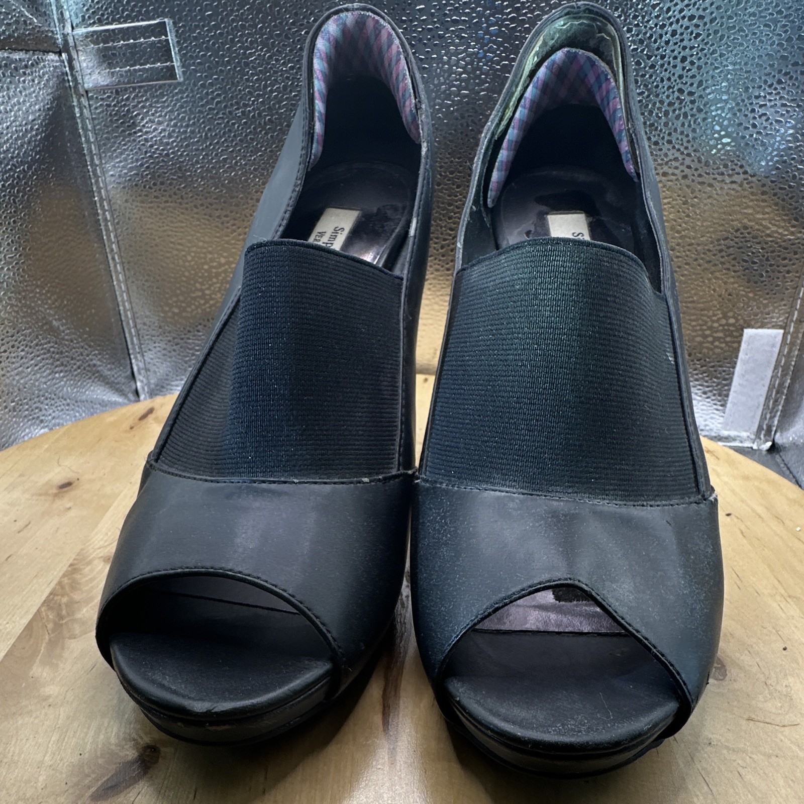 Simply Vera Vera Wang Women’s Black Platform Stiletto Slip-On Peep Toe Elastic